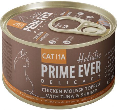 Консервы Prime Ever Delicacy Mousse Тунец с креветками для кошек (80 г, Тунец с креветками)