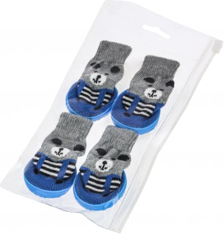 Носки Каскад с резиновой калошей синие для собак (4 см х 3 см х 4,5 см, Синий)