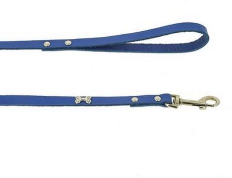 Поводок Каскад Флер кожаный с украшением Косточка со стразами цвет синий для собак (12 мм х 110 см, Синий)