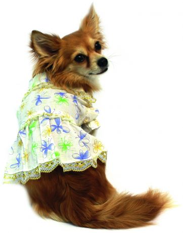 Платье Каскад «Цветы» с золотой тесьмой белое для собак (30 см, Белый)