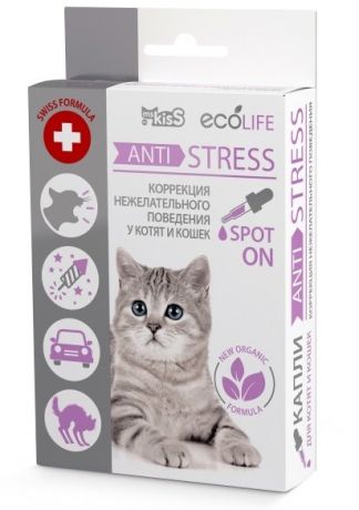 Капли Ms. Kiss Ecolife Anti-Stress для коррекции нежелательного поведения котят и кошек (10 мл)