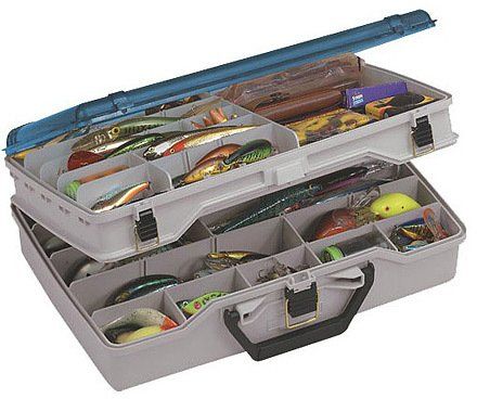 Ящик Plano 2-х уровневый с прозрачной крышкой для хранения приманок (42,8 х 12,7 х 30,4 см, Синий, бежевый)