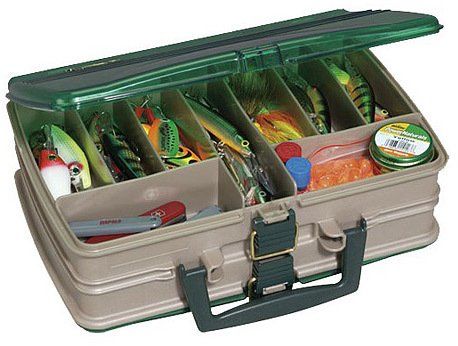 Ящик Plano 2-х стороний с прозрачными крышками для хранения приманок (32,1 х 22,6 х 10,5 см, Песчаный, зеленый)