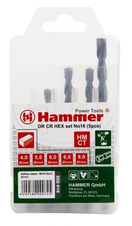 Набор сверл Hammer No16 hex 5шт. 4-8мм