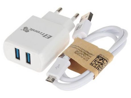 Зарядное устройство Eltronic Faster Micro USB 2.1A 2xUSB White 5632