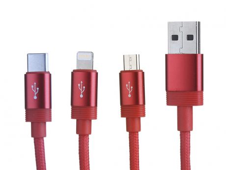 Аксессуар Baseus Data Faktion 3-in-1 Cable USB - Type-C / MicroUSB / Lightning 3.5A 1.2m Red CAMLT-PY09