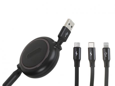 Аксессуар Baseus Golden Loop Three-in-One Elastic USB - Type-C / MicroUSB / Lightning 3.5A 1.2m Black CAMLT-JH01