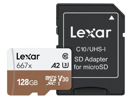 Карта памяти 128Gb - Lexar Micro Secure Digital XC 667X Class 10 U3 A1 V30 LSDMI128B667A с переходником под SD