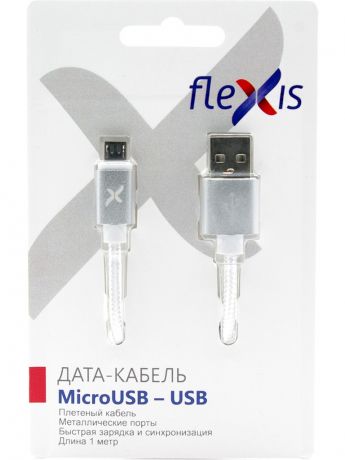 Аксессуар Flexis Braided USB - MicroUSB 1m Silver FX-CAB-BDMU-SV