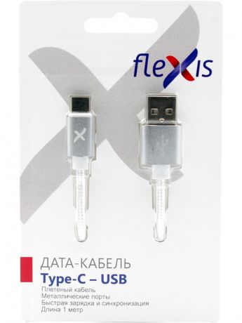 Аксессуар Flexis Braided USB - Type-C 1m Silver FX-CAB-BDTC-SV