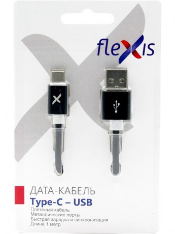 Аксессуар Flexis Braided USB - Type-C 1m Black FX-CAB-BDTC-BL