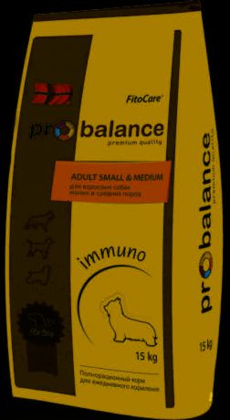 Корм сухой ProBalance Immuno Adult Small & Medium для собак, 15 кг