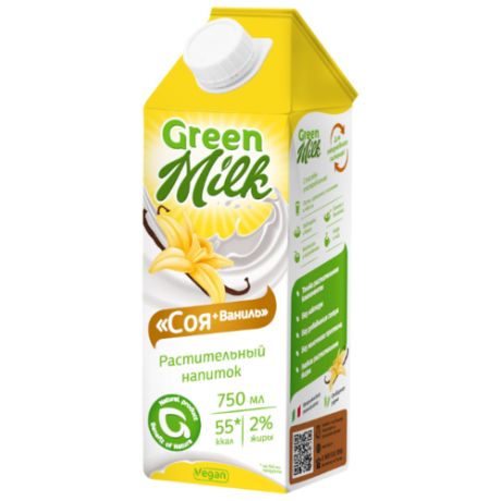 Соевый напиток Green Milk Соя + Ваниль 2%, 750 мл
