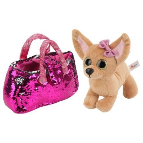 Мягкая игрушка Играем вместе Собака чихуахуа в розовой сумочке из пайеток 19 см