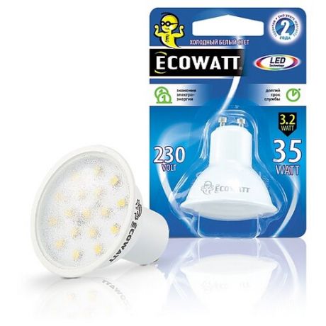 Лампа светодиодная Ecowatt 230В 4000K, GU10, JCDRC, 3.2Вт