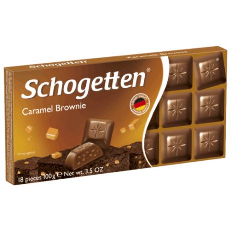 Шоколад Schogetten Caramel Brownie молочный с начинкой из крема брауни, печенья с какао и карамелью порционный, 100 г