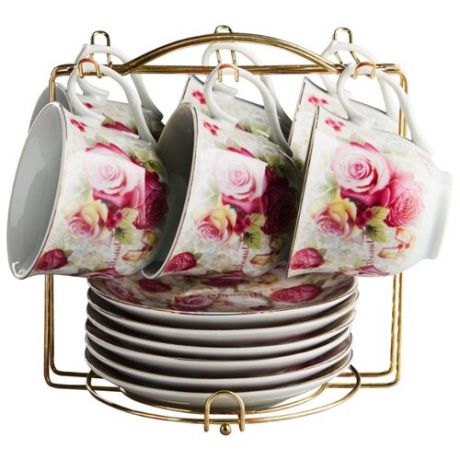 Чайный сервиз Rosario Розовые розы на металлической подставке Ф5-021К/12 белый/розовый