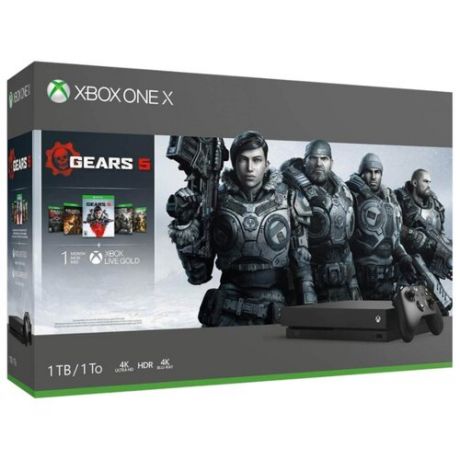 Игровая приставка Microsoft Xbox One X черный + Gears 5 + Gears of War Ultimate Edition + Gears of War 2, 3, 4 + XboxLiveGold 1мес