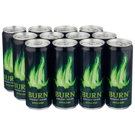 Энергетический напиток Burn Яблоко-киви, 0.33 л, 12 шт.