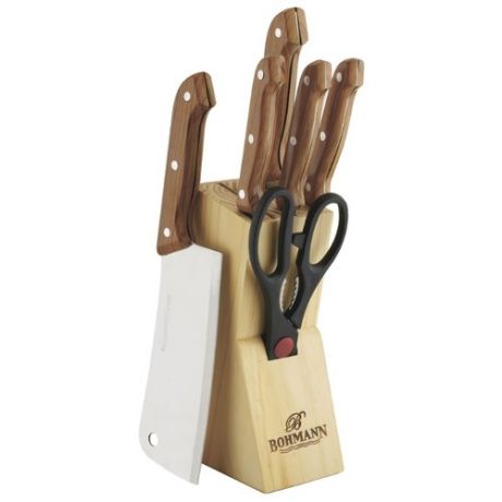 Набор Bohmann 5 ножей и ножницы с подставкой светло-коричневый / серебристый