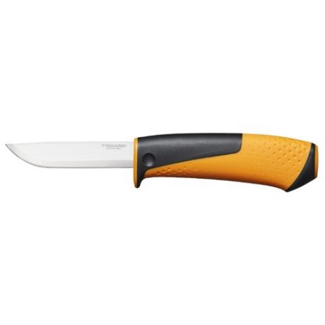 Нож FISKARS 1023618 с точилкой с чехлом черный/оранжевый