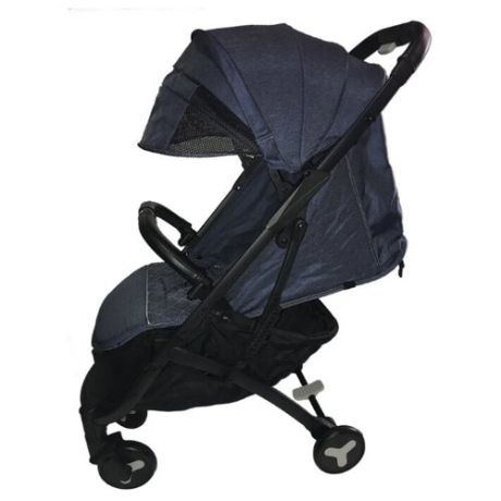 Прогулочная коляска Yoya Plus 2 (дожд., москит., подстак., бампер, сумка-чехол, бамбук. коврик, ремешок на руку) синий/черная рама, цвет шасси: черный