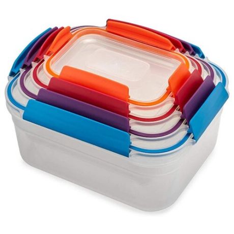 Joseph Joseph Набор контейнеров для хранения продуктов Nest Lock 81090 прозрачный/голубой/фиолетовый/красный/оранжевый