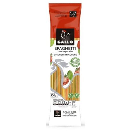 Gallo Макароны Spaghetti con vegetales трехцветные пшеничные с овощами, 500 г
