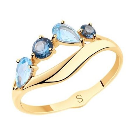 SOKOLOV Кольцо из золота с голубыми и синими топазами 715544, размер 18.5