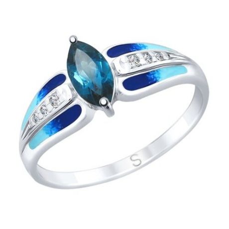 SOKOLOV Кольцо из серебра с эмалью и синим топазом и фианитами 92011744, размер 19
