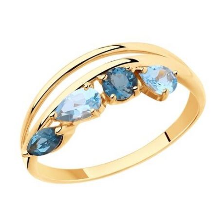 SOKOLOV Кольцо из золота с голубыми и синими топазами 715428, размер 19