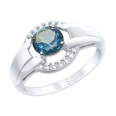 SOKOLOV Кольцо из серебра с синим топазом и фианитами 92011569, размер 19