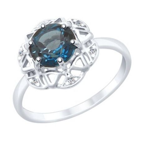 SOKOLOV Кольцо из серебра с синим топазом и фианитами 92011797, размер 17.5