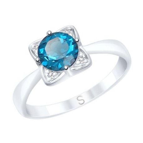 SOKOLOV Кольцо из серебра с синим топазом и фианитами 92011689, размер 16.5