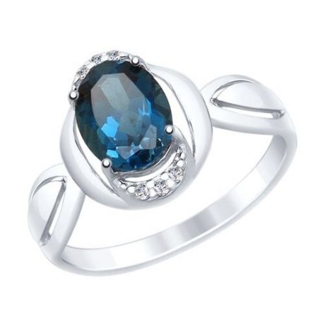 SOKOLOV Кольцо из серебра с синим топазом и фианитами 92011559, размер 16
