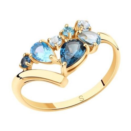 SOKOLOV Кольцо из золота с голубыми и синим топазами и фианитами 715675, размер 18