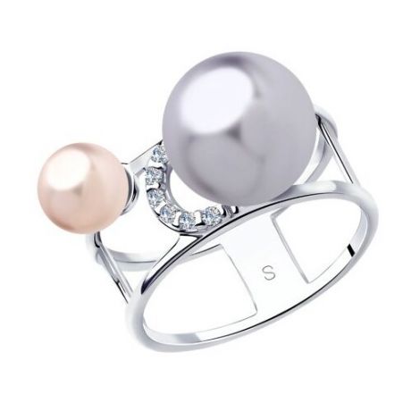 SOKOLOV Кольцо из серебра с розовым и сиреневым жемчугом Swarovski и фианитами 94013011, размер 19