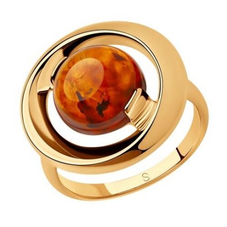 SOKOLOV Кольцо из золочёного серебра с янтарём 83010057, размер 17.5