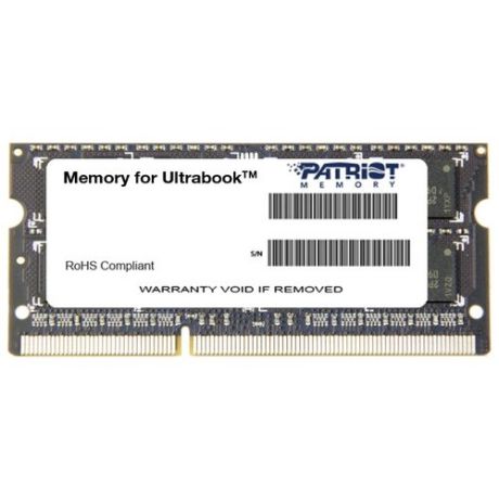 Оперативная память Patriot Memory DDR3L 1333 (PC 10600) SODIMM 204 pin, 4 ГБ 1 шт. 1.35 В, CL 9, PSD34G1333L2S