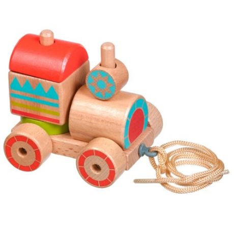 Каталка-игрушка Lucy & Leo Паровозик-пирамидка (LL157) коричневый/красный/голубой