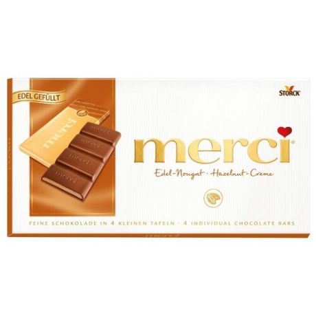 Шоколад Merci молочный порционный с ореховым кремом, 112 г