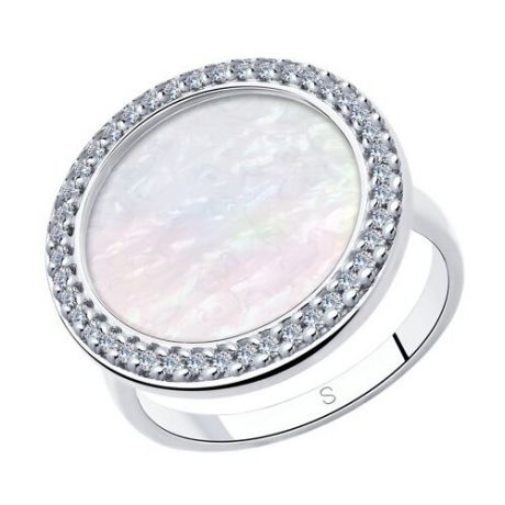 SOKOLOV Кольцо из серебра с перламутром и фианитами 94013021, размер 18