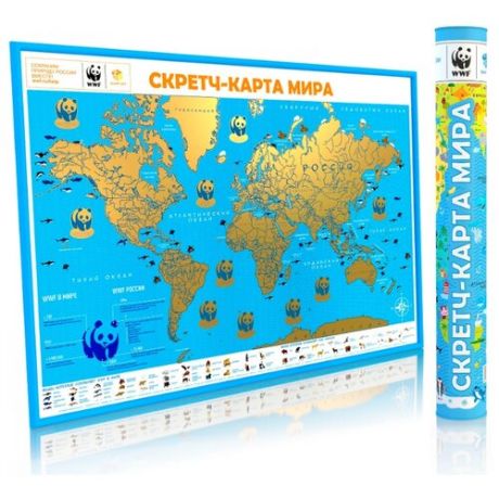 Smart Gift Стираемая карта мира WWF голубая А1 59х84см
