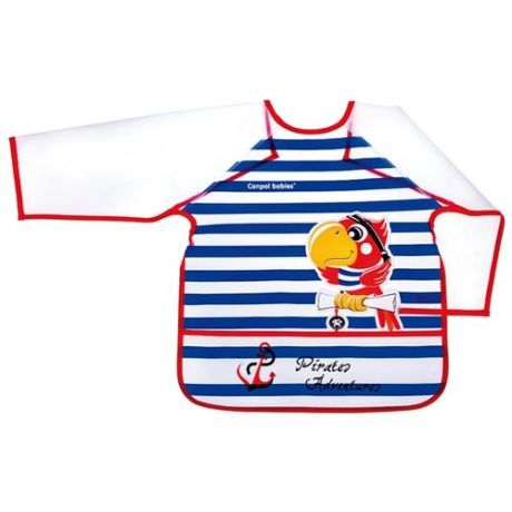 Canpol Babies Нагрудник с рукавами Apron with sleeves "Pirates", 36m+, 1 шт., расцветка: синий/красный попугай