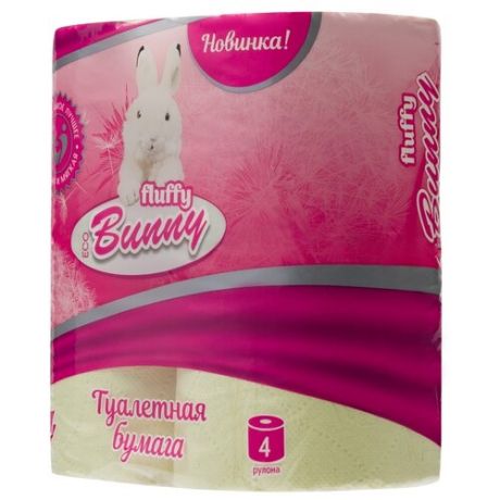 Туалетная бумага ECO Fluffy Bunny желтая двухслойная 4 рул.