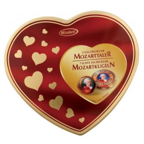 Набор конфет Mirabell Mozartkugeln и Mozarttaler Сердечко, 159 г красный