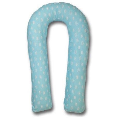 Подушка Body Pillow для беременных U холлофайбер, с наволочкой из хлопка голубой в белых коронах