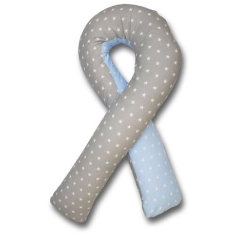 Подушка Body Pillow для беременных U холлофайбер, с наволочкой из хлопка серый/голубой в звездах