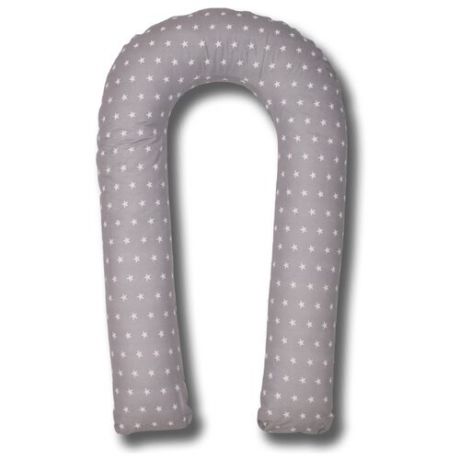 Подушка Body Pillow для беременных U холлофайбер, с наволочкой из хлопка серый в белых звездах