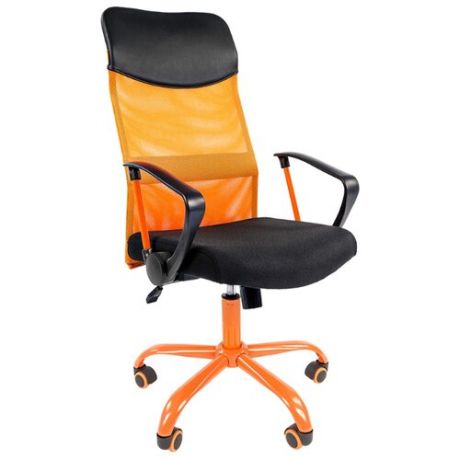 Компьютерное кресло Chairman 610 CMET для руководителя, обивка: текстиль/искусственная кожа, цвет: черный/оранжевый